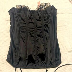 Lace up back corset top black satin size small